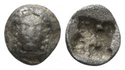 Ionia, Colophon Hemiobol circa 500-450, AR 6.5mm., 0.41g. Head of Apollo facing slightly r. Rev. Quadripartite incuse square. Cf. Milne, Colophon 12. ...