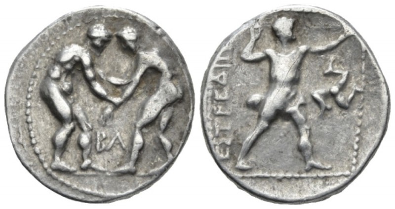 Pamphilia, Aspendus Stater circa 380-325, AR 23mm., 10.83g. Two wrestlers; betwe...