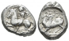 Cilicia, Celenderis Stater circa 425-400, AR 20mm., 10.76g. Nude youth, holding whip in r. hand, dismounting from rearing horse l. Rev. Kneeling goat ...