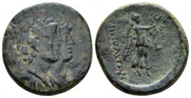Phoenicia, Tripolis Bronze circa 104-103, Æ 22mm., 8.13g. Conjoined bust of Diosucri r. Rev. Victory standing r., holding wreath. BMC 14.

Nice gree...