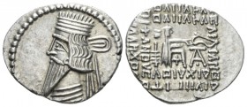Parthia, Vologases III, 80-90 Drachm circa 80-90, AR 22mm., 3.72g. Diademed bust l. Rev. Archer seated r. on throne. Shore 413. Sellwood 78.3.

Extr...