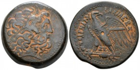 The Ptolemies, Ptolemy IV, 222-204. Alexandria Tetrobol from 219, Æ 37mm., 45.84g. Diademed head of Zeus r. Rev. Eagle standing l., with head r. and o...