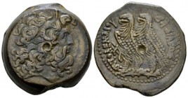 The Ptolemies, Ptolemy VI, 180-145. Alexandria Drachm circa 180-145, Æ 31mm., 30.34g. Diademed head of Zeus r. Rev. Two eagles standing l., on thunder...