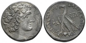 The Ptolemies, Ptolemy XII, 80-51 Alexandria Tetradrachm circa 81-80, AR 25mm., 13.68g. Diademed bust r., wearing aegis. Rev. Eagle standing l., on th...