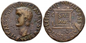 Hispania, Illici Tiberius, 14-37 As circa 14-37, Æ 28.5mm., 11.88g. TI CAESAR DIVI AVG F AVGVSTVS P M Bare head l. Rev. C I I A M IVLIVS SETTAL L SEST...