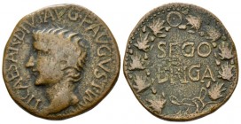 Hispania, Segobriga Tiberius, 14-37 As circa 14-37, Æ 28.7mm., 11.91g. Bare head l. Rev. SEGO / BRIGA in two lines within wreath. ACIP 3243. RPC 473....