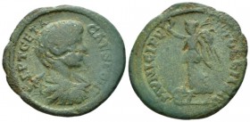 Macedonia, Stobi Geta Caesar, 198-209 Bronze circa 198-209, Æ 28.9mm., 7.82g. SEPT GETA CAES PONT Bare-headed, draped and cuirassed bust r. Rev. Nike ...