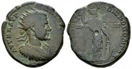 Moesia, Nicopolis ad Istrum Macrinus, 217-218 Bronze circa 217-218, Æ 25.5mm., 11.50g. Radiate, draped and cuirassed bust r. Rev. Athena standing r., ...