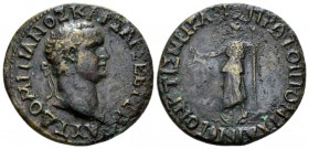 Bithynia, Nicaea Domitian, 81-96 Bronze circa 81-96, Æ 26.9mm., 9.70g. Laureate head r. Rev. Dionysos standing left on elephant's head, holding thryso...
