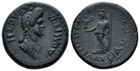 Phrygia, Cibyra Domitian, 81-96 Bronze circa, Æ 19.6mm., 4.95g. Draped bust r. Rev. EΠI APXIE KΛAI BIANTOC Athena standing l., holding Nike and spear ...