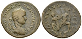 Phoenicia, Berytus Elagabalus, 218-222 Bronze circa 218-222, Æ 30.5mm., 18.80g. Laureate, draped, and cuirassed bust r. Rev. Poseidon advancing r., ho...