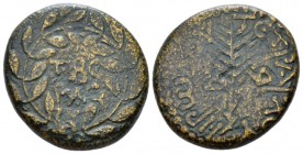 Judaea, Tiberias Herod III Antipas, 4 BC-39 AD Unit circa 30-31, Æ 23.2mm., 10.96g. Mint in two lines within wreath. Rev. Palm frond; in field, L-ΛΔ. ...