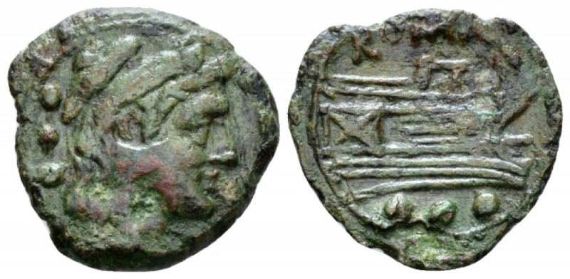 Quadrans Sardinia after 211, Æ 19mm., 3.44g. Head of Hercules r., wearing lion's...