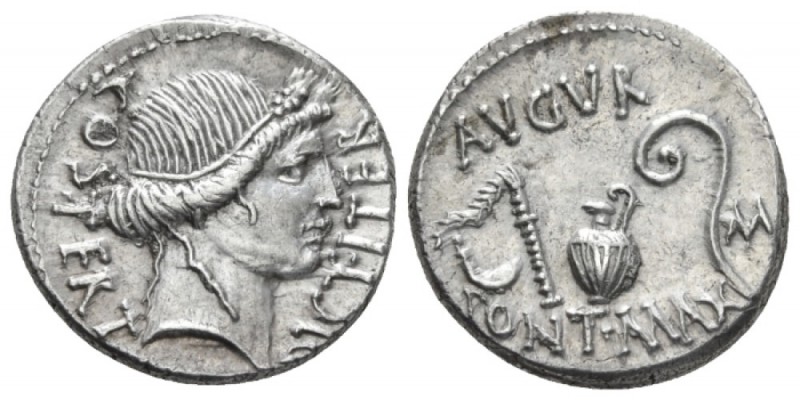 Julius Caesar Denarius Sicily (?) 46, AR 17.6mm., 3.84g. COS·TERT – DICT·ITER He...