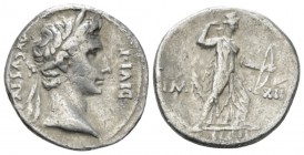 Octavian as Augustus, 27 BC – 14 AD Denarius Lugdunum circa 11-10 BC, AR 19mm., 3.66g. Laureate head r. Rev. Diana wearing polos standing r. holding b...