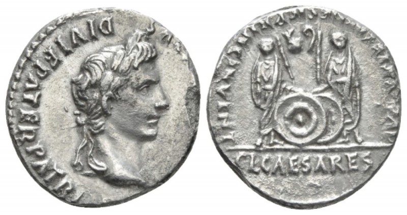 Octavian as Augustus, 27 BC – 14 AD Denarius Lugdunum circa 2 BC-4 AD, AR 19mm.,...