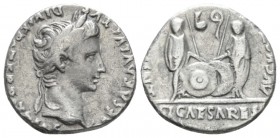Octavian as Augustus, 27 BC – 14 AD Denarius Lugdunum circa 2 BC-4 AD, AR 18mm., 3.24g. Laureate head r. Rev. Caius and Lucius standing facing and res...