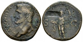 In the name of Agrippa As after 37, Æ 26.5mm., 10.91g. Head l., wearing rostral crown. Rev. S – C Neptune, cloaked, standing l. holding small dolphin ...