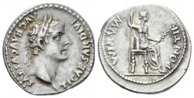 Tiberius, 14-37 Denarius Lugdunum circa 14-37, AR 20mm., 3.78g. Laureate head r. Rev. Draped female figure (Livia as Pax) seated r. on chair with orna...