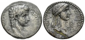 Gaius, 37-41 Tetradrachm Antioch circa 37.38, AR 28mm., 14.70g. Laureate head of Gaius r. Rev. Diademed and draped bust of Agrippina Senior r.; before...