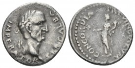 Galba, 68-69 Denarius Tarraco (?) circa April to late 68, AR 19mm., 3.42g. Laureate head r., globe at point of bust. Rev. Concordia, draped, standing ...