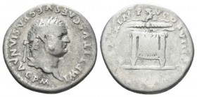 Titus, 79-81 Denarius circa 80, AR 18mm., 2.83g. Laureate head r. Rev. Square seat draped; above, winged thunderbolt. C 316. RIC 119.

About Very Fi...