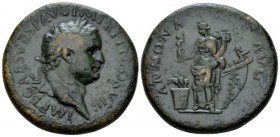 Titus, 79-81 Sestertius circa 80-81, Æ 35mm., 24.94g. Laureate head r. Rev. Annona standing l., holding statuette of Aequitas and cornucopia; at feet ...
