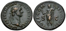 Domitian, 81-96 As circa 84, Æ 28mm., 12.49g. Laureate bust r., wearing aegis. Rev. Jupiter standing l., holding thunderbolt and sceptre. C 305. RIC 2...