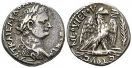 Domitian, 81-96 Tetradrachm Antioch circa 87-8 "New Holy Year" 7, AR 24.1mm., 14.39g. Laureate bust r., wearing aegis. Rev. Eagle standing r. on thund...