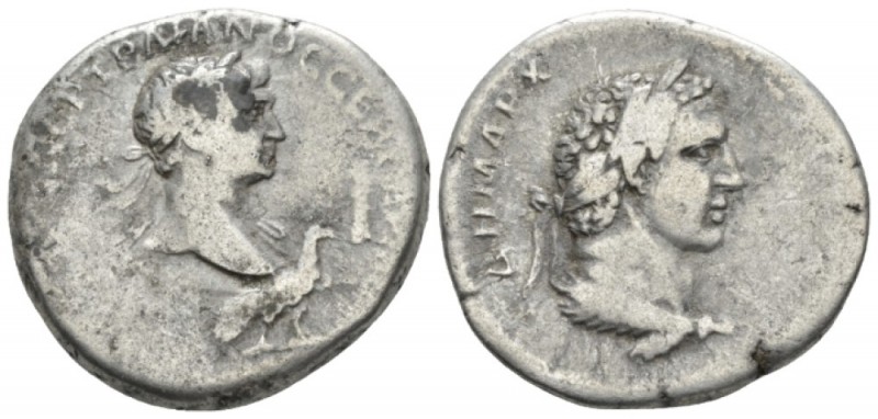 Trajan, 98-117 Tetradrachm Antiochia circa 98-99, AR 26mm., 14.20g. Laureate hea...