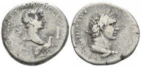 Trajan, 98-117 Tetradrachm Antiochia circa 98-99, AR 26mm., 14.20g. Laureate head of Trajan r., set on eagle standing r.; palm frond to upper l., club...