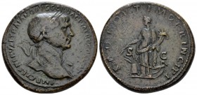 Trajan, 98-117 Sestertius circa 108-110, Æ 33mm., 25.08g. Laureate bust r., with drapery on l. shoulder. Rev. Annona standing l., holding grains and c...