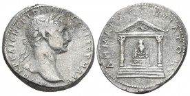 Trajan, 98-117 Tridrachm Bostra (Arabia) circa 112-114, AR 24.10mm., 9.98g. Laureate and draped bust r. Rev. Cult image of Artemis of Perge within dis...