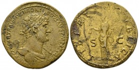 Hadrian, 117-138 Sestertius circa 119-121, Æ 35mm., 24.53g. Laureate and draped bust r. Rev. Libertas standing l., holding pileus and palm branch. C 9...