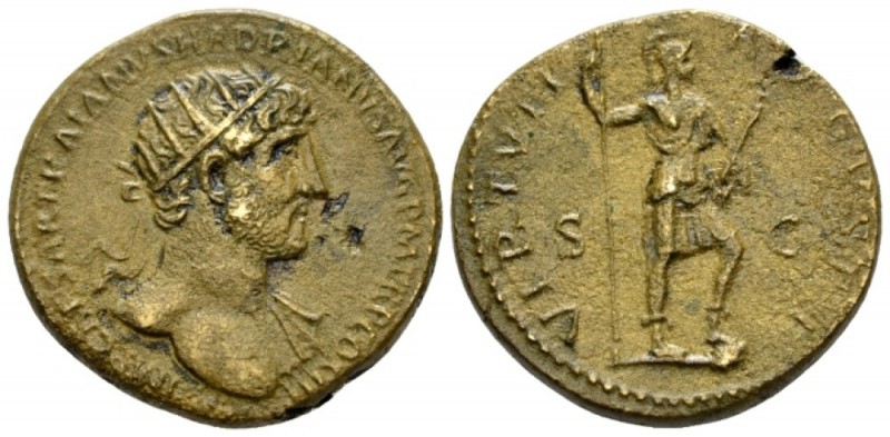 Hadrian, 117-138 Dupondius circa 119-121, Æ 27.5mm., 13.23g. Radiate head r. Rev...