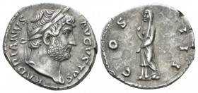 Hadrian, 117-138 Denarius circa 128, AR 18mm., 3.33g. Laureate head r., slight drapery on l. shoulder. Rev. Pudicitia standing l., covering face with ...
