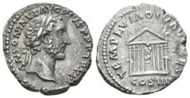 Antoninus Pius, 138-161 Denarius circa 157-158, AR 18mm., 3.49g. Laureate head r. Rev. Octastyle temple, in which are seated statues of Divus Agustus ...