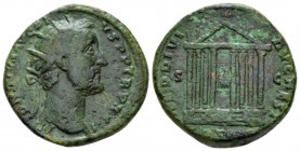 Antoninus Pius, 138-161 Dupondius circa 158-159, Æ 24mm., 12.84g. Radiate head r. Rev. Octastyle temple, in which are seated figures of Divus Augustus...