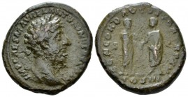 Marcus Aurelius, 161-180 As circa 161, Æ 27mm., 13.66g. Laureate and draped bust r. Rev. M. Aurelius and Verus facing each other, clasping hands and h...