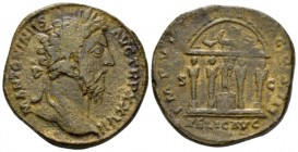 Marcus Aurelius, 161-180 Sestertius circa 172-173, Æ 30mm., 22.31g. M ANTONINVS - AVG TR P XXVII Laureate bust r. Rev. IMP VI - COS III Mercury standi...