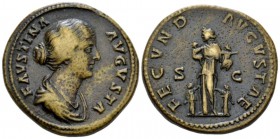 Faustina junior, daughter of Antoninus Pius and wife of Marcus Aurelius Sestertius circa 161-176, Æ 34.1mm., 32.01g. Draped bust r., hair waved and co...