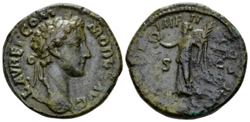 Commodus, 177-192 As circa 178, Æ 25mm., 9.47g. Laureate head r. Rev. Victory ad...