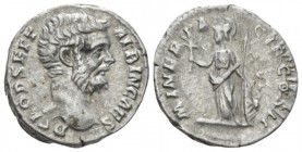 Clodius Albinus Caesar, 193-195 Denarius circa 194-195, AR 18mm., 3.66g. Bare head r. Rev. Helmeted Minerva, standing front, head l., holding olive-br...