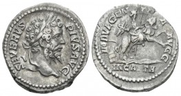Septimius Severus, 193-211 Denarius circa 202-210, AR 18mm., 3.43g. Laureate head r. Rev. Dea Caelestis riding on a lion r., holding thunderbolt and s...