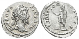Septimius Severus, 193-211 Denarius circa 201-202, AR 19mm., 3.30g. Laureate head r. Rev. Septimius, veiled, standing l., holding branch and roll. C 2...