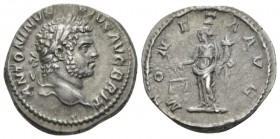 Caracalla, 198-217 Denarius circa 210-213, AR 18mm., 3.49g. Caracalla, 198-217 circa 210-213, AR 17mm, 3.49g. Laureate head r. Rev. Moneta standing l....