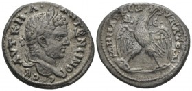 Caracalla, 198-217 Tetradrachm Antioch circa 215-217, AR 27mm., 11.38g. Laureate head r. Rev. Eagle, with wreath in beak, standing facing, head r. and...