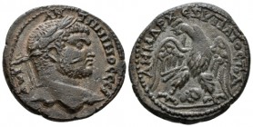 Caracalla, 198-217 Tetradrachm circa 215-217, billon 27mm., 12.18g. Laureate head r. Rev. Eagle standing facing, head l., with wings spread and wreath...