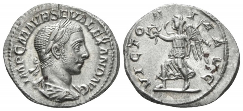 Severus Alexander, 222-235 Denarius circa 222-228, AR 20mm., 3.16g. Laureate, dr...