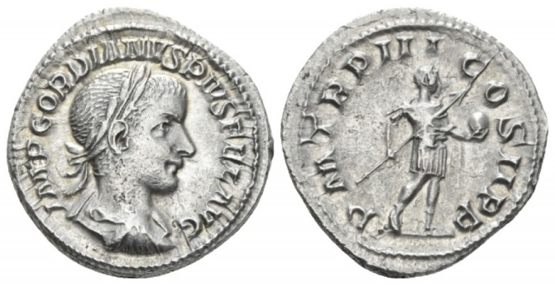 Gordian III, 238-244 Denarius circa 241-243, AR 19mm., 3.09g. Laureate, draped a...